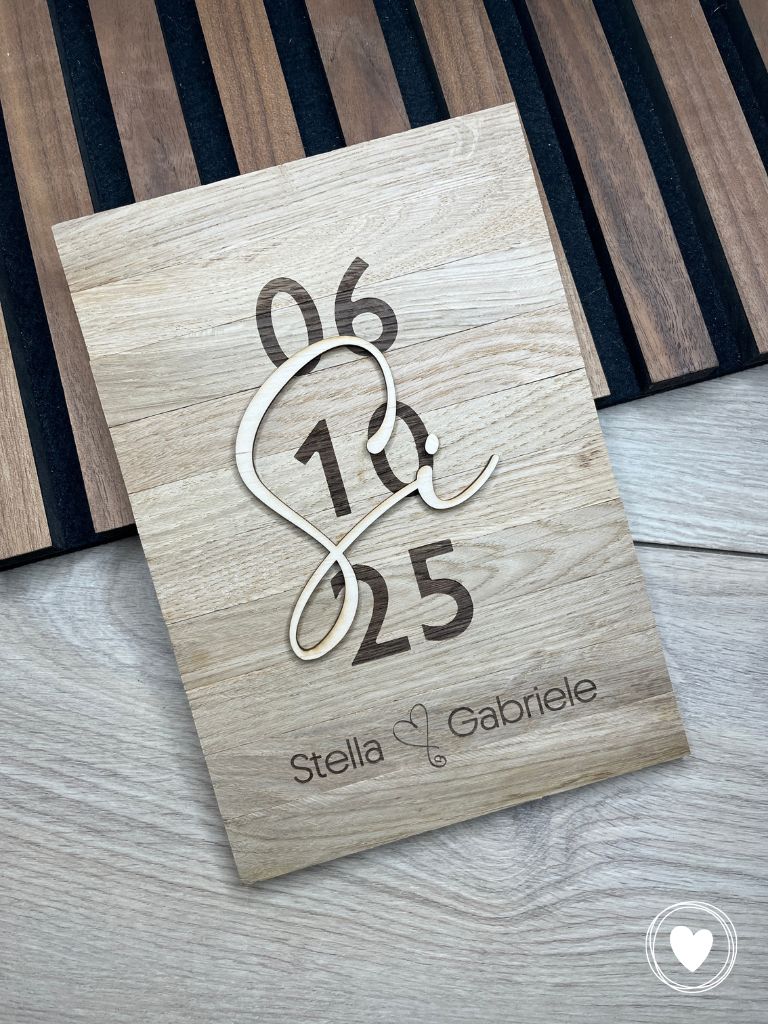 Hochzeitsgeschenk personalisiert aus Holz – 3D Schild „Ja“