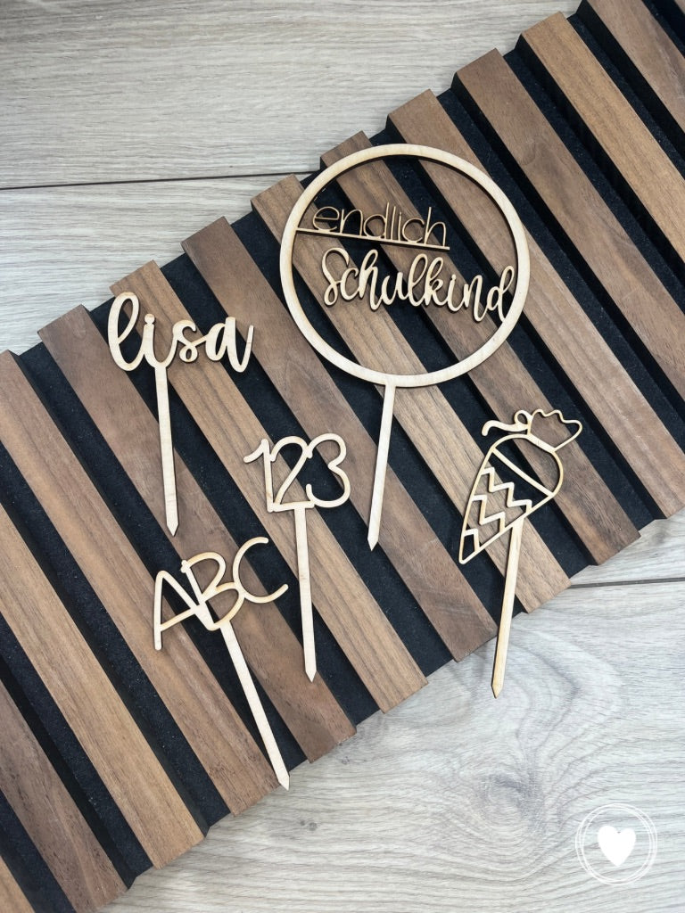 .Einschulung - Caketopper | Kuchentopper | Dekostecker "endlich Schulkind"