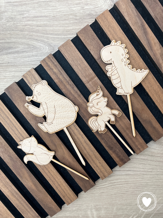 Caketopper | Kuchentopper Tier (Bär, Fuchs, Einhorn, Dino)