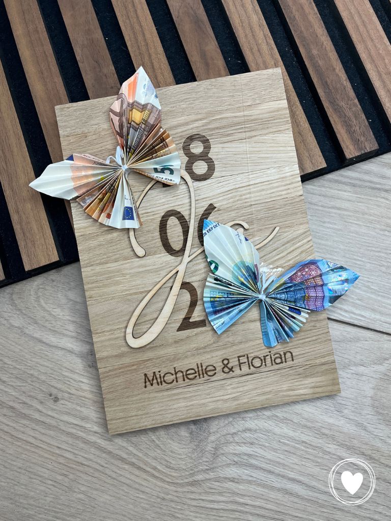 Hochzeitsgeschenk personalisiert aus Holz – 3D Schild „Ja“