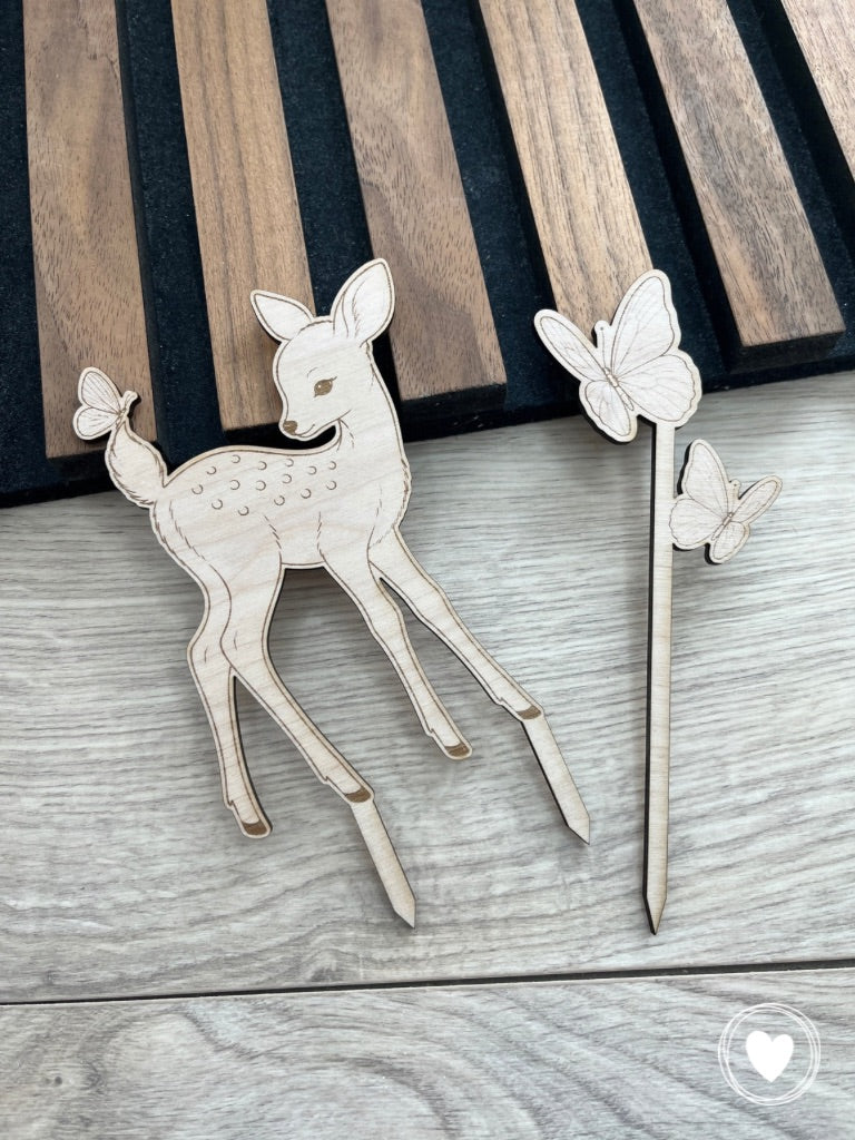 Caketopper | Kuchentopper | Dekostecker "Reh und Schmetterling"