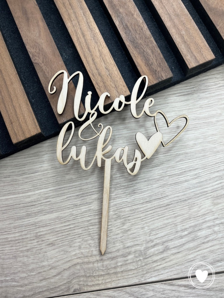 Hochzeits-Caketopper | Kuchentopper | Dekostecker "Name + Herzen" personalisiert
