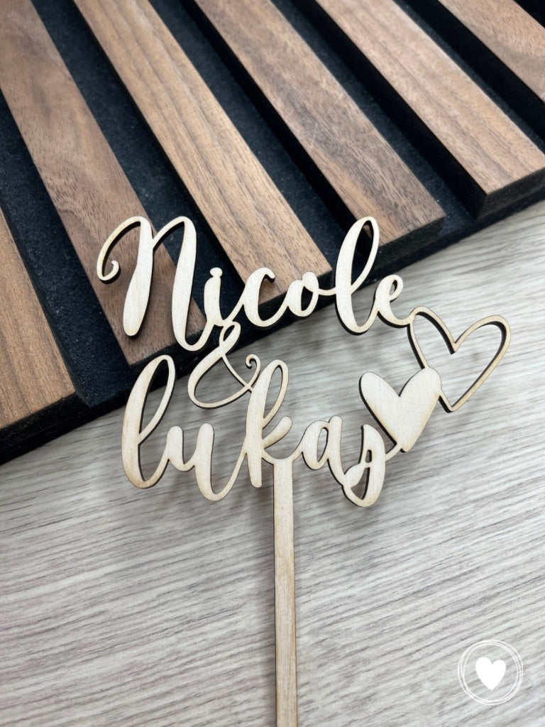 Hochzeits-Caketopper | Kuchentopper | Dekostecker "Name + Herzen" personalisiert