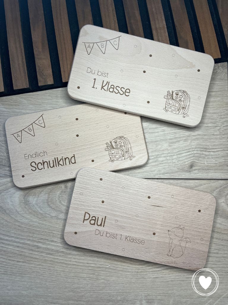 .Einschulung - Frühstücksbrett | Vesperbrett mit unterschiedlichen Motiven und wahlweise individuellem Namen personalisiert